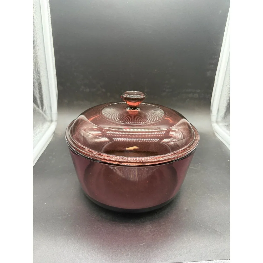 Visions by Corning Cranberry Glass 1.5L Saucepan with Lid V-1.5-B Made in USA